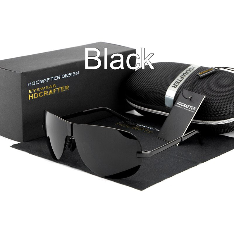 Hdcrafter Men's Full Rim Rectangle Oval Alloy Frame Polarized Sunglasses Sunglasses HdCrafter Sunglasses black  