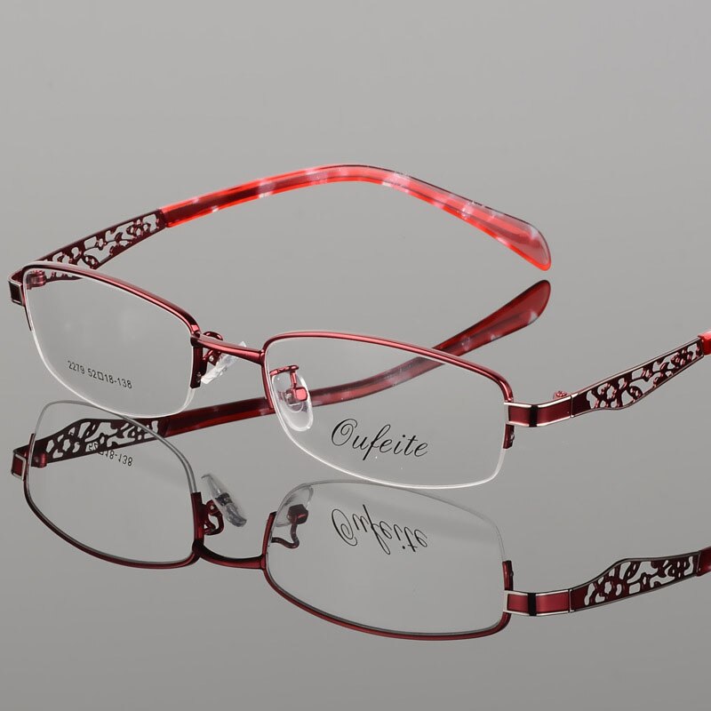 Women's Hollow Flower Semi Rim Eyeglasses 2279 Semi Rim Bclear Red  