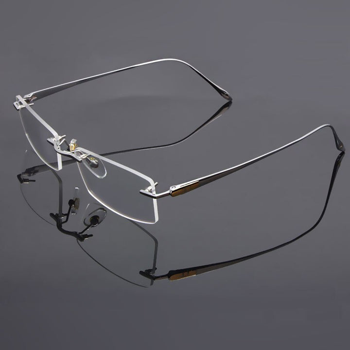 Reven Jate Glasses Rimless Eyeglasses Titanium Frame Uncut Edge Lens Non- Eye Glasses Frame Eyewear 8047 Rimless Reven Jate Silver  