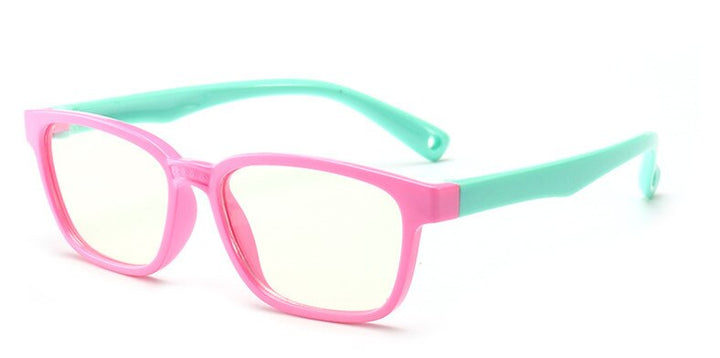 Unisex Children's Anti Blue Light Tr90 Round Eyeglasses Plastic Titanium Frame Anti Blue Brightzone Pink frame Cyan leg  