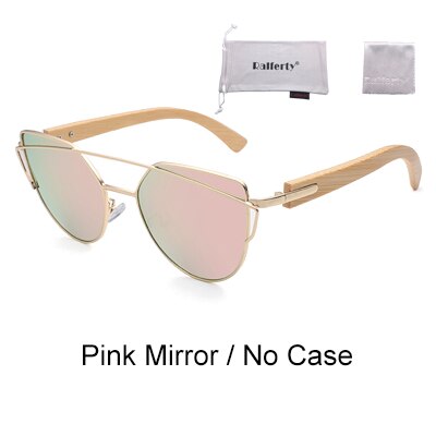 Ralferty Women's Cat Eye Bamboo Wood Mirror Sunglasses K1585 Sunglasses Ralferty Pink - No Case China As picture
