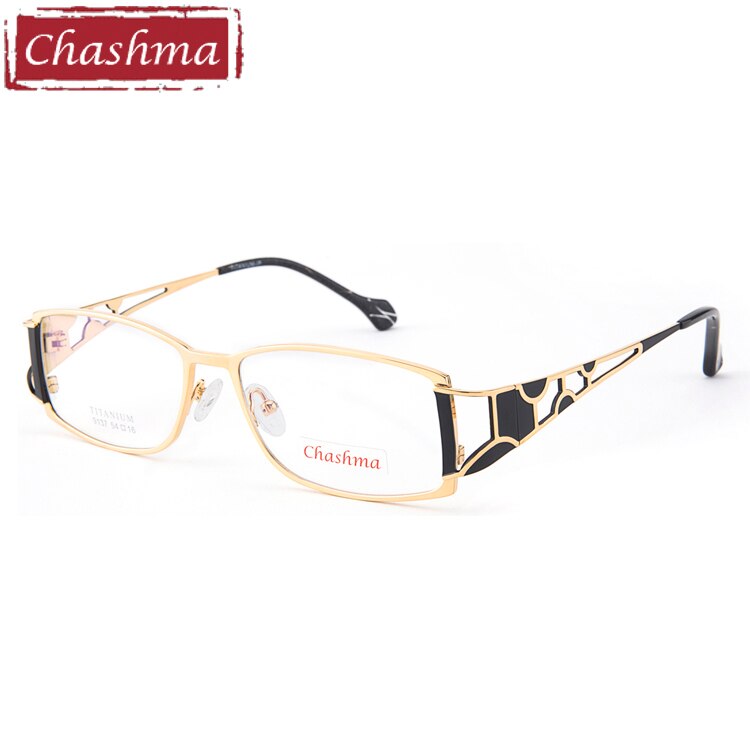 Chashma Ottica Women's Full Rim Oval Square Titanium Eyeglasses 9137 Full Rim Chashma Ottica Black with Gold  
