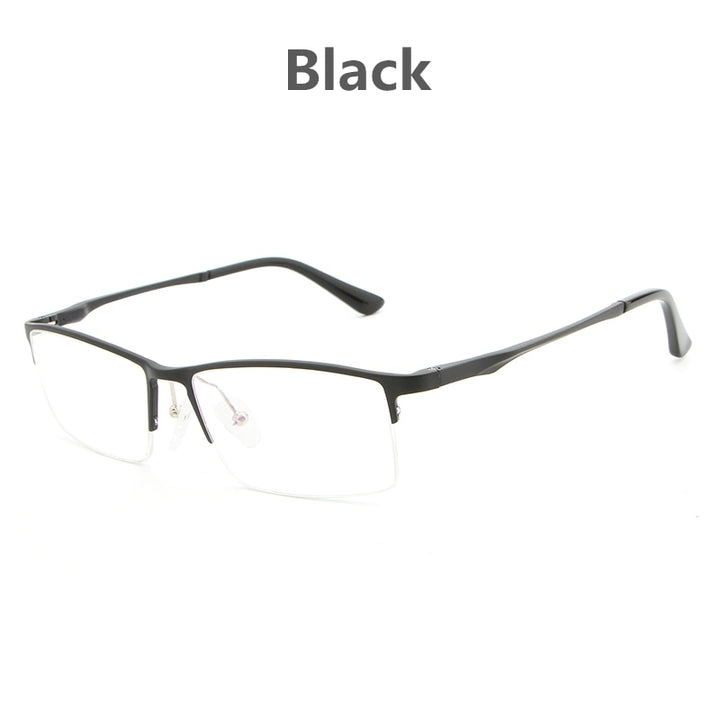 Hdcrafter Men's Semi Rim Rectangular Alloy Frame Eyeglasses Lp6263 Semi Rim Hdcrafter Eyeglasses Black  