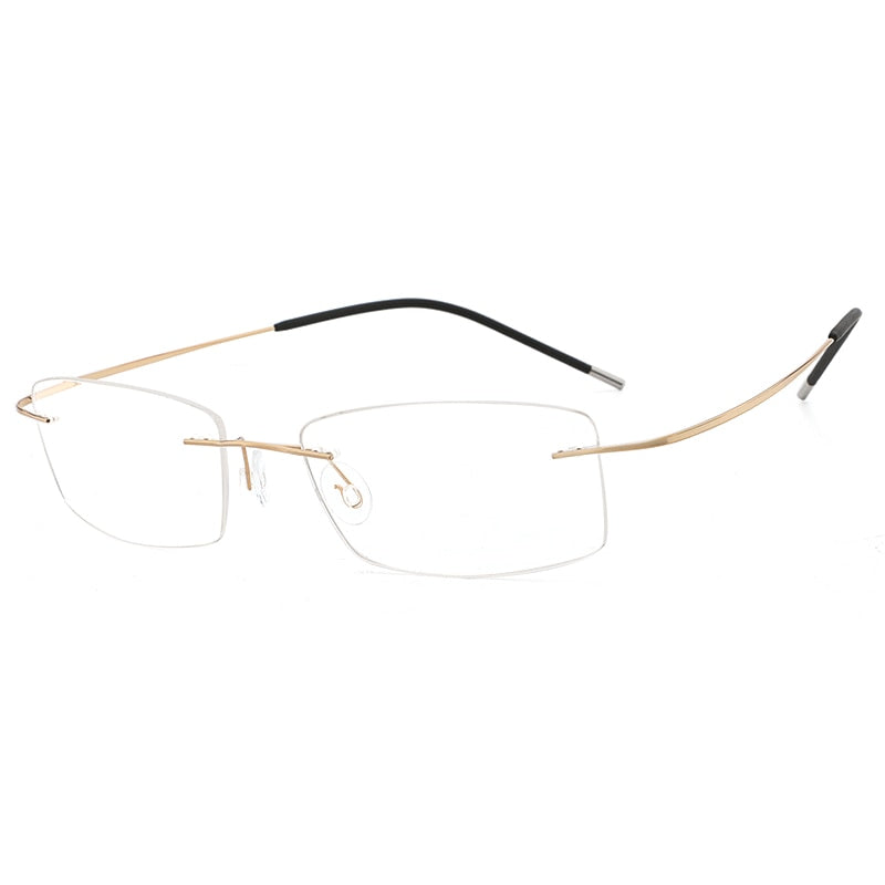 Hdcrafter Rimless Rectangle Titanium Frame Eyeglasses Unisex Rimless Hdcrafter Eyeglasses gold  