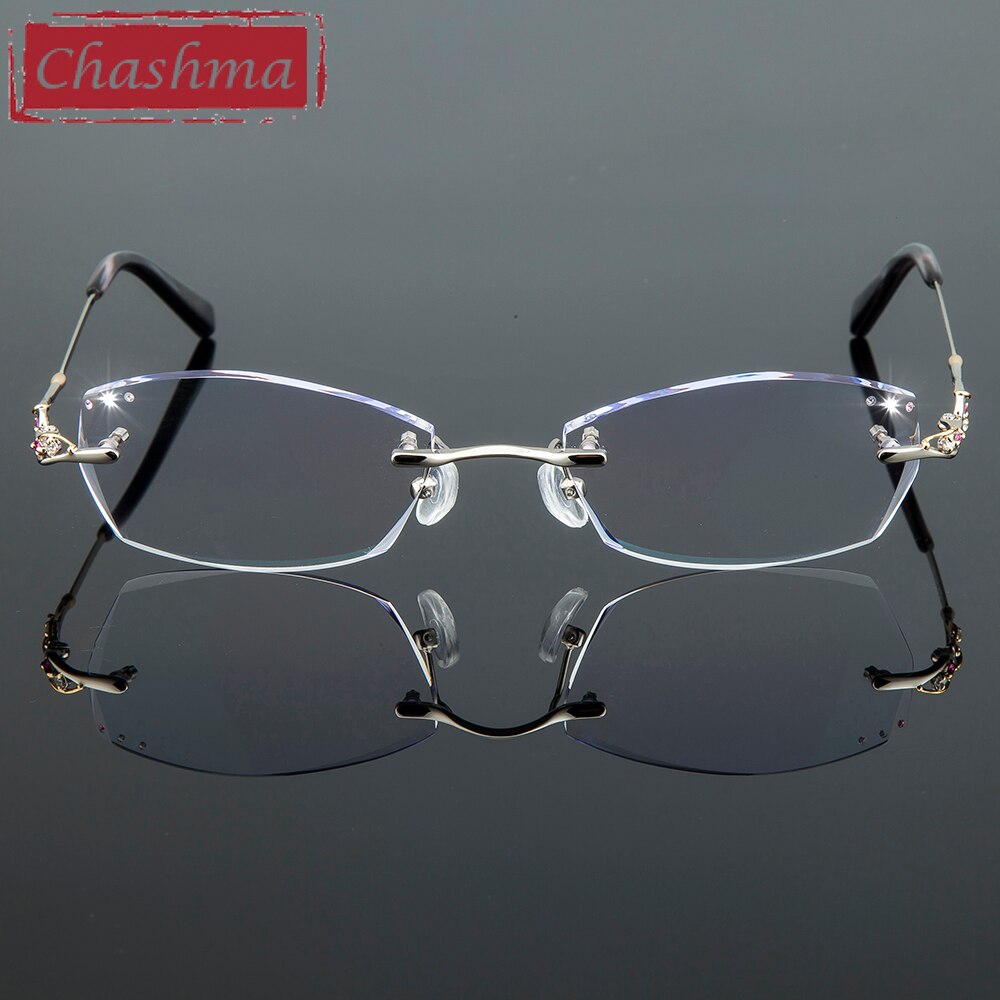 Chashma Ottica Women's Rimless Irregular Rectangle Titanium Eyeglasses Tinted Lenses 8015 Rimless Chashma Ottica   