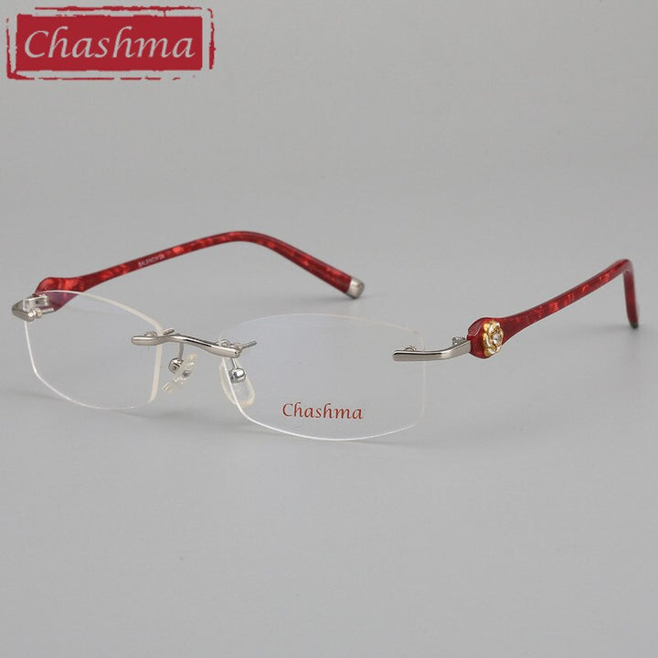 Chashma Ottica Women's Rimless Oval Rectangle Titanium Eyeglasses 58031 Rimless Chashma Ottica Red  