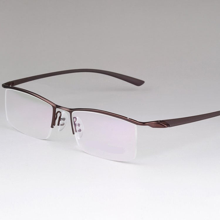 Men's Eyeglasses Titanium Alloy Half Rim Small Faces P8190 Semi Rim Bclear Auburn  