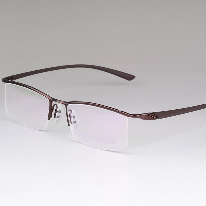 Men's Eyeglasses Titanium Alloy Half Rim Small Faces P8190 Semi Rim Bclear Auburn  