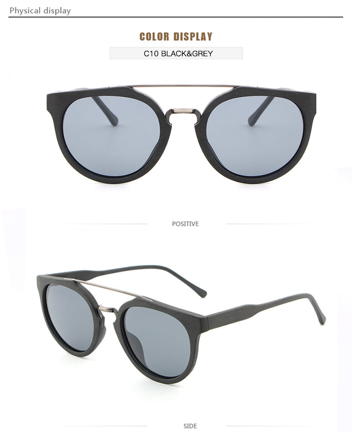 Hdcrafter Unisex Full Rim Round Wood Metal Frame Polarized Sunglasses Lhb023 Sunglasses HdCrafter Sunglasses   
