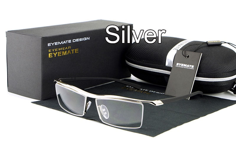 Men's Eyeglasses Alloy Steel Acetate Semi Rim Square E004 Frames Hdcrafter Eyeglasses silver  