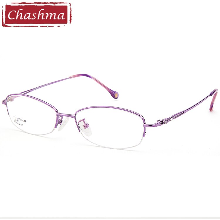 Women's Eyeglasses Semi Rimmed Titanium 8110 Semi Rim Chashma Puple  