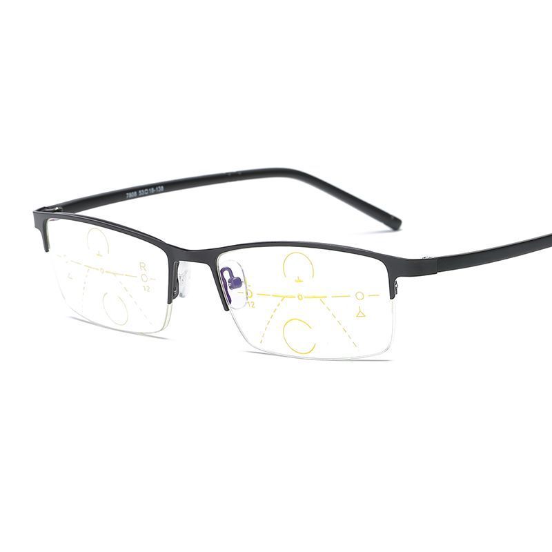 Men's Half Rim Square Alloy Metal Frame Progressive Lens Reading Glasses 00-400 Reading Glasses Brightzone +100 Black 
