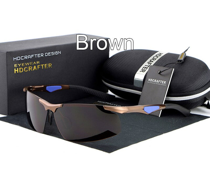 Hdcrafter Men's Rimless Aluminum Magnesium Rectangle Frame Polarized Sunglasses E300 Sunglasses HdCrafter Sunglasses Brown  