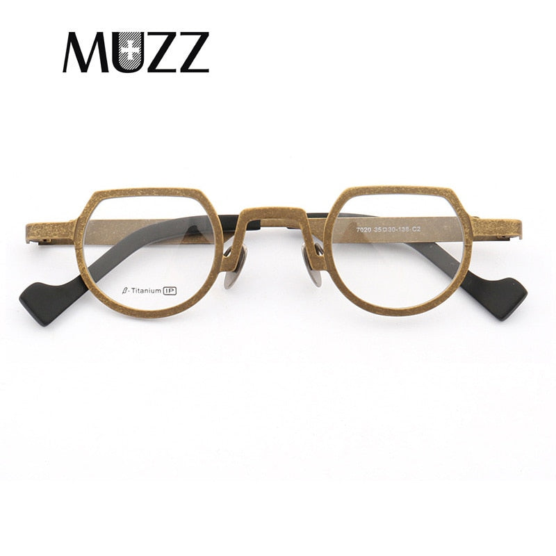 Muzz Men's Full Rim Irregular Flat Top Round Titanium Frame Eyeglasses T7020 Full Rim Muzz C2  
