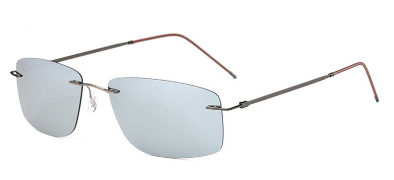 Men's Sunglasses Polarized Rimless Titanium Mirror Color Sunglasses Brightzone Gun Rim Silver  