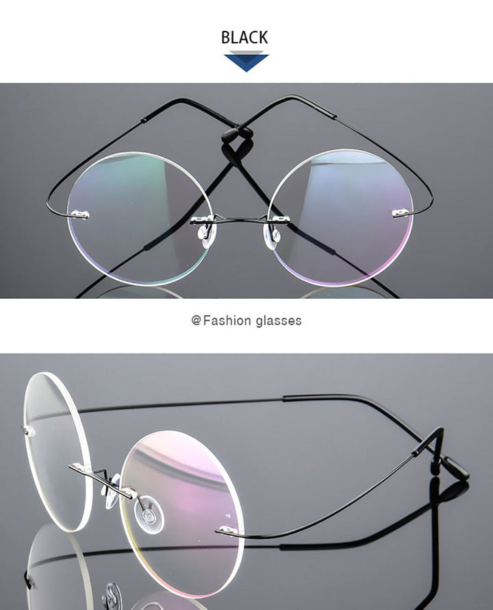 Aissuarvey Unisex Round Rimless Titanium Alloy Frame Eyeglasses Rimless Aissuarvey Eyeglasses black  