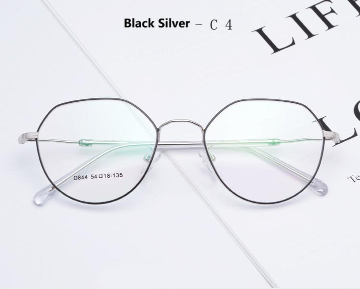 Women's Polygonal Alloy Frame Eyeglasses D844 Frame Bclear Black Silver C4  