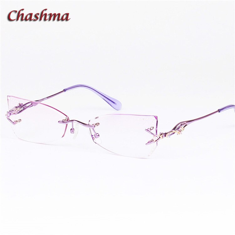 Chashma Ochki Women's Rimless Butterfly Cat Eye Titanium Diamond Cut Tint Demo Lenses Eyeglasses 8036ce Rimless Chashma Ochki purple  