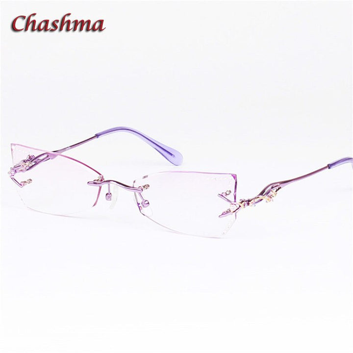 Chashma Women's Rimless Eyeglasses Tint Lenses Titanium Diamond Cut Cat Eye 8036Ce Rimless Chashma   