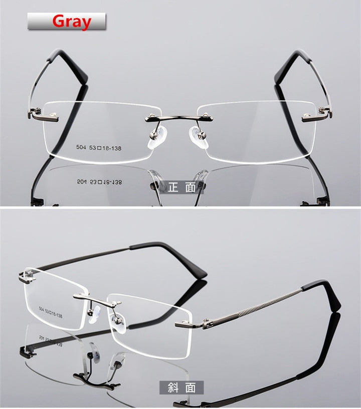 Unisex Eyeglasses Ultra-light Rimless Alloy Glasses Frame Rimless SunSliver C1 Gray  