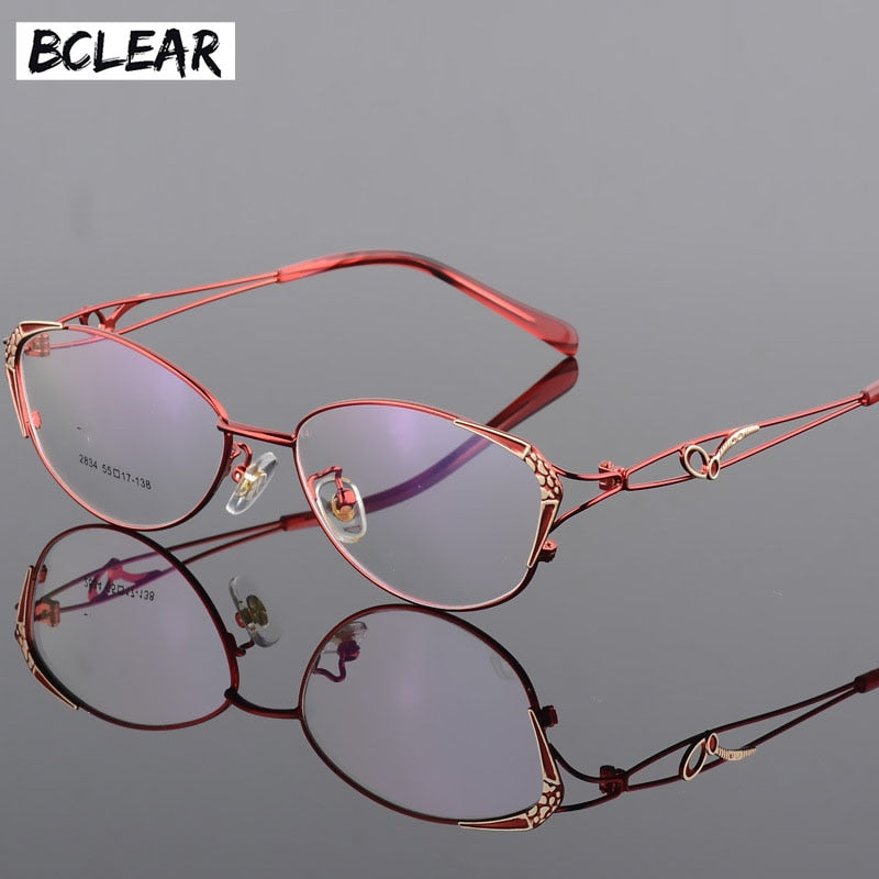 Women's Full Rim Eyeglasses Alloy Frame S2834 Full Rim Bclear Red  