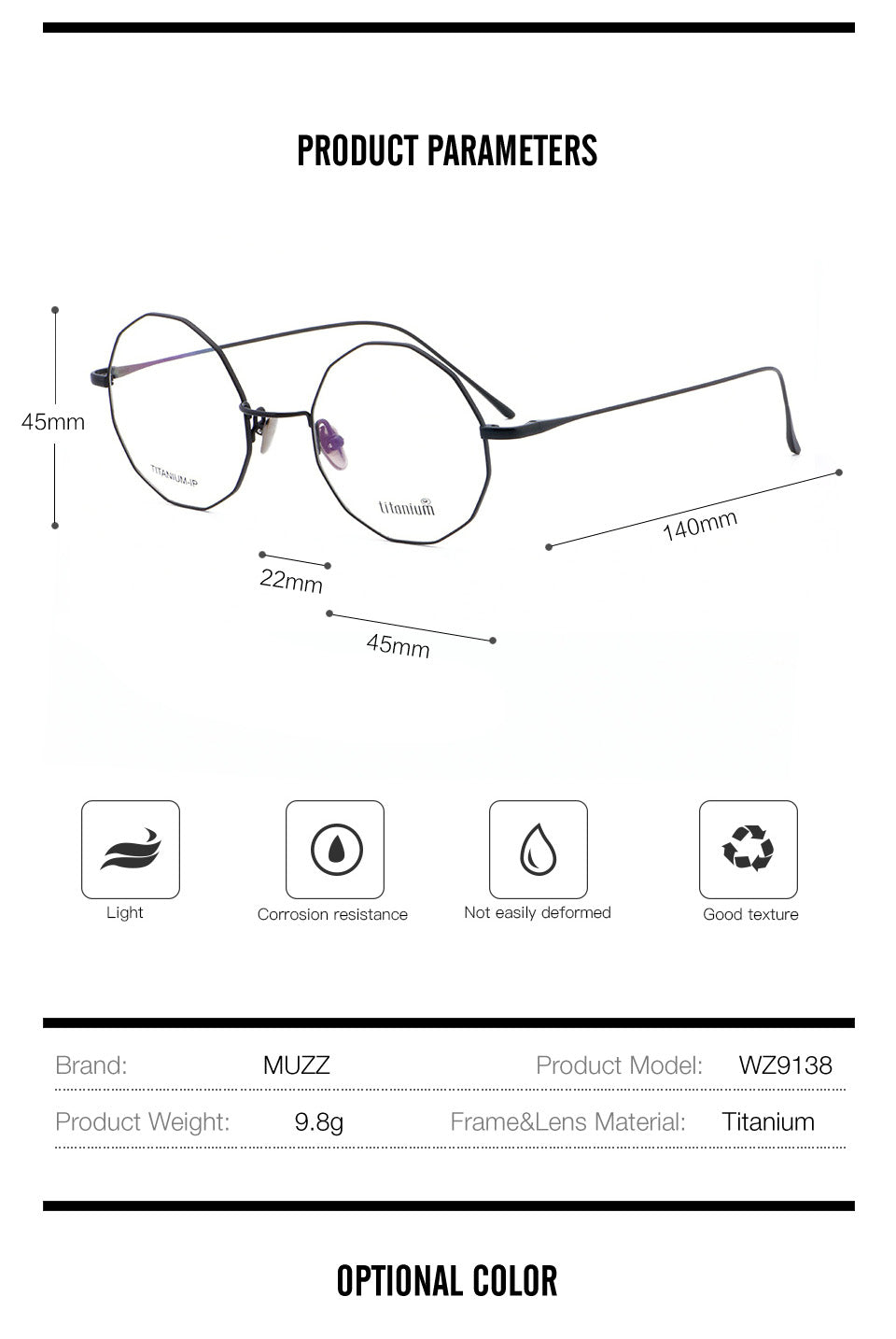 Muzz Unisex Full Rim Irregular Round Titanium Frame Eyeglasses Wz9138 Full Rim Muzz   