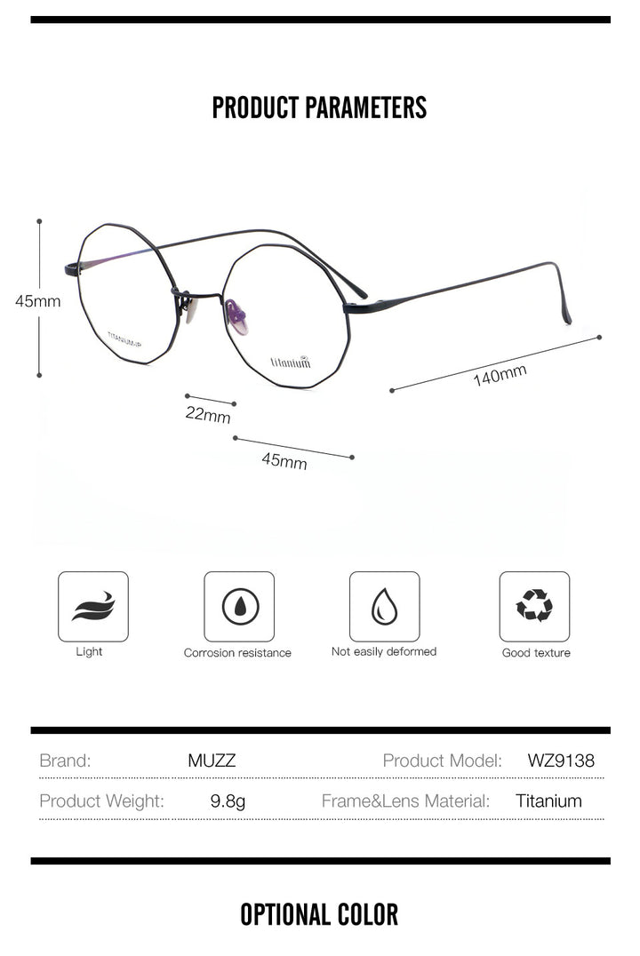 Muzz Unisex Full Rim Irregular Round Titanium Frame Eyeglasses Wz9138 Full Rim Muzz   