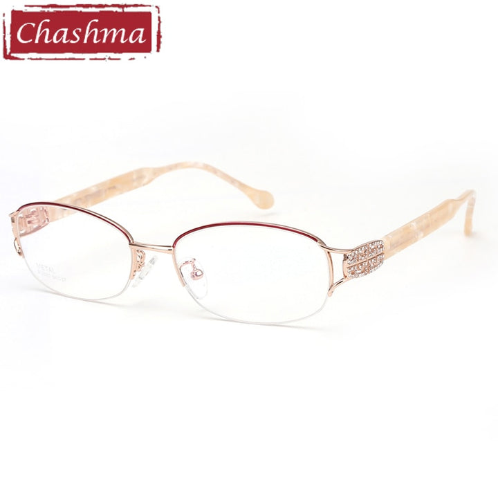 Chashma Ottica Women's Semi Rim Oval Titanium Eyeglasses 2392 Semi Rim Chashma Ottica Wine Red with Beige  