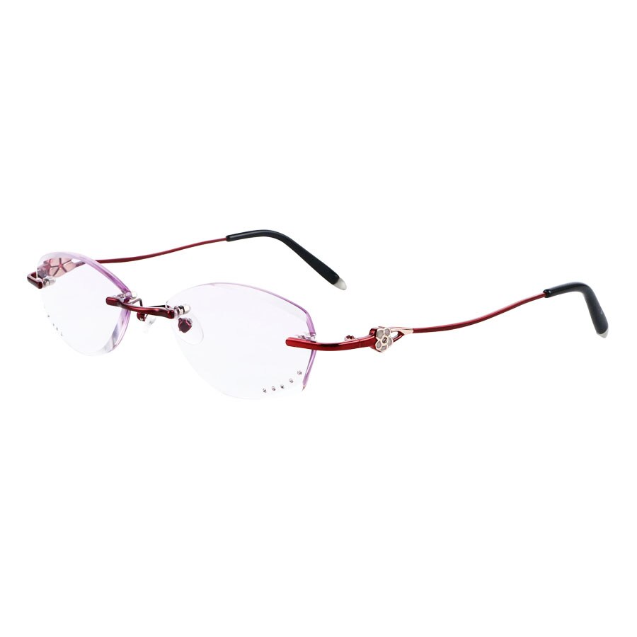 Women's Rimless Rhinestone Purple Gradient Tint Lens Reading Glasses Reading Glasses Brightzone 100 Red without case 
