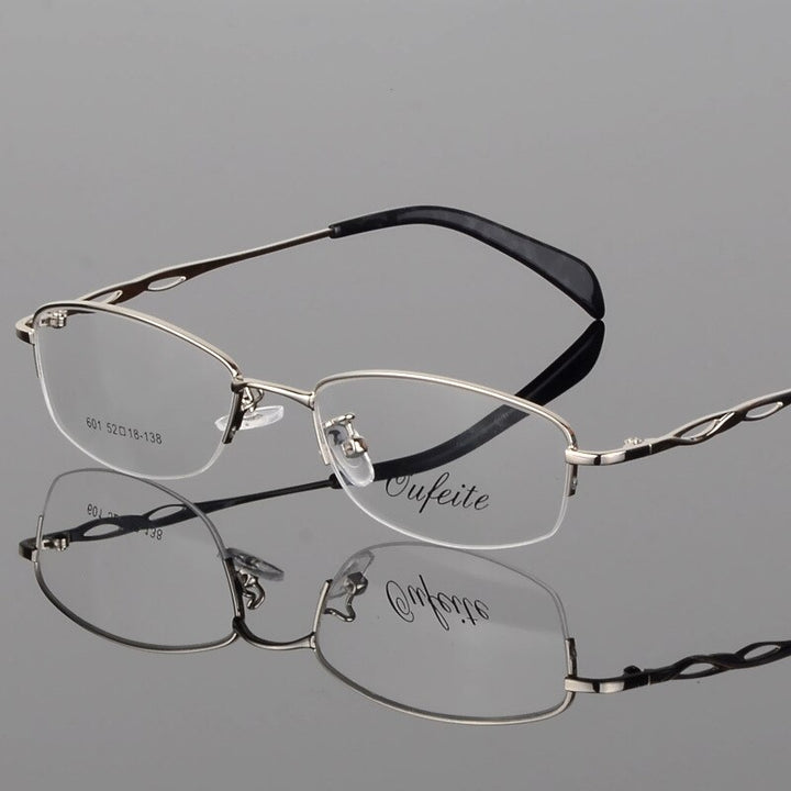 Women's Alloy Semi Rim Frame Oval Eyeglasses 601 Semi Rim Bclear Silver  