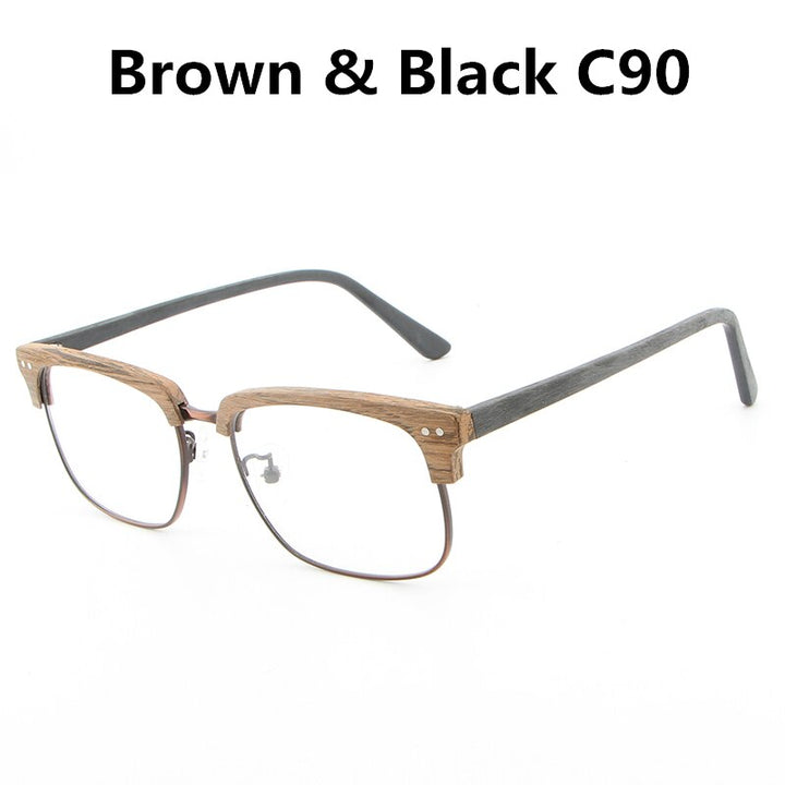 Hdcrafter Unisex Full Rim Square Wood Metal Frame Eyeglasses Lhb026 Full Rim Hdcrafter Eyeglasses brown black C90  