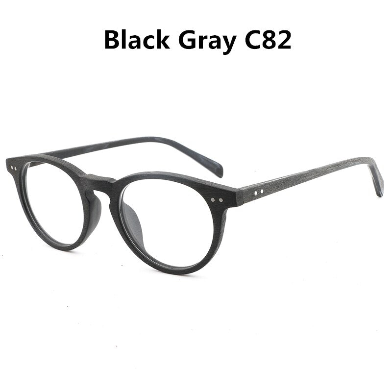 Hdcrafter Unisex Full Rim Round Wood Frame Eyeglasses Lhb030 Full Rim Hdcrafter Eyeglasses Black Gray C82  