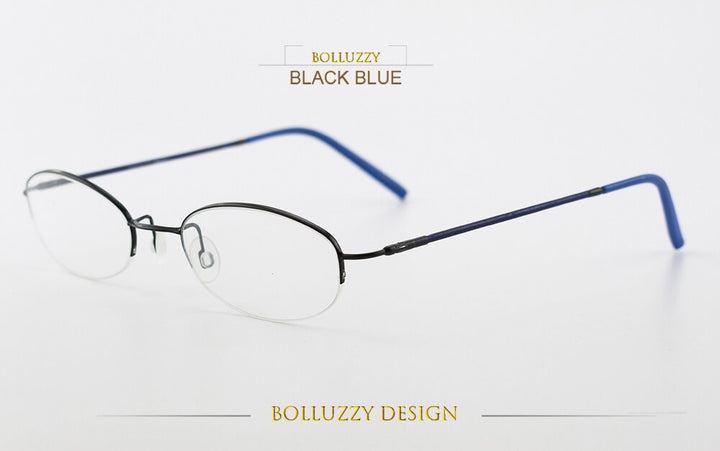 Unisex Alloy Semi Rim Eyeglasses Oval Frame Bo2207122 Semi Rim Bolluzzy Black blue  