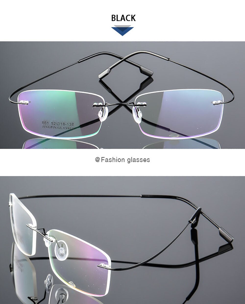 Aissuarvey Unisex Rimless Titanium Alloy Frame Eyeglasses As18611 Rimless Aissuarvey Eyeglasses black  