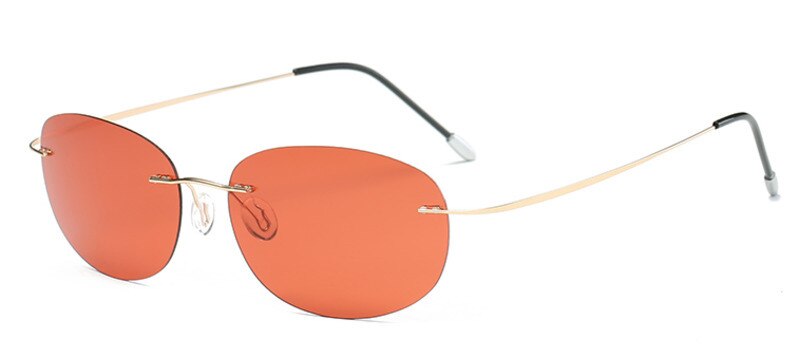 Men's Sunglasses Polarized Mirrored Sport Rimless Titanium Sunglasses Brightzone Gold Rim Pink  