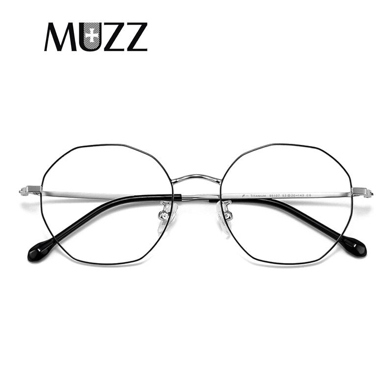 Muzz Unisex Full Rim Irregular Polygon Titanium Frame Eyeglasses 95107 Full Rim Muzz Black Silver  