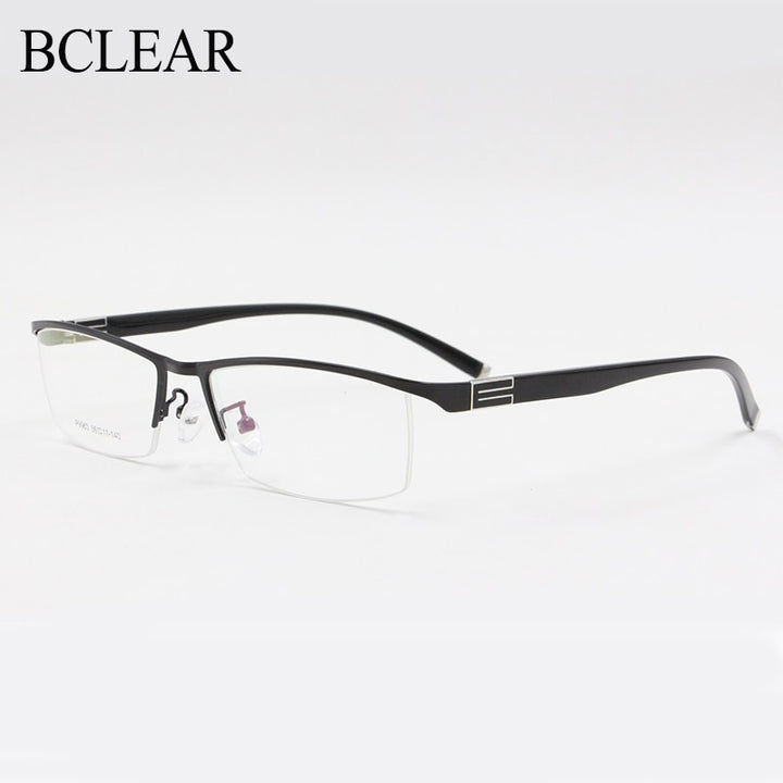 Men's Titanium Alloy Front Rim Eyeglasses Half Frame P9963 Frame Bclear black  