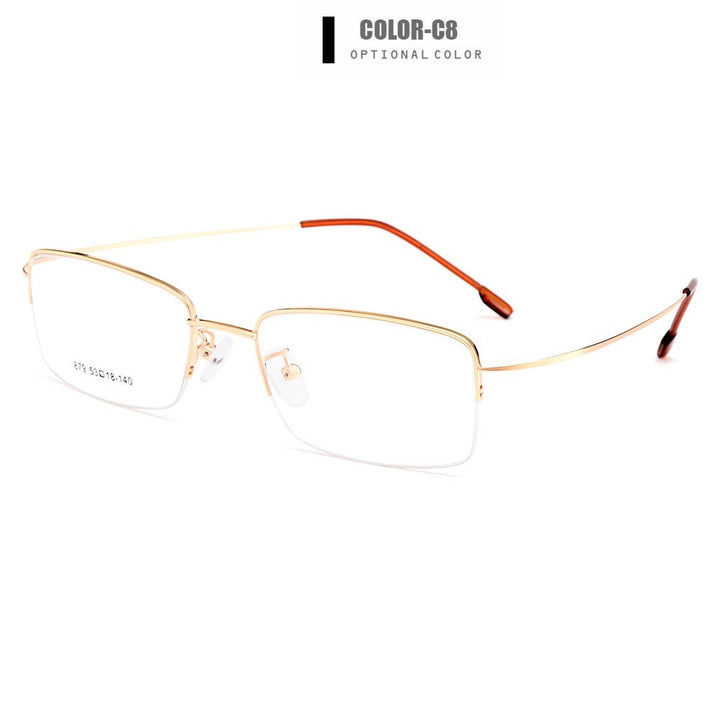 Men's Eyeglasses Semi Rim Memory Titanium Alloy Y879 Frames Gmei Optical C8-Gold  