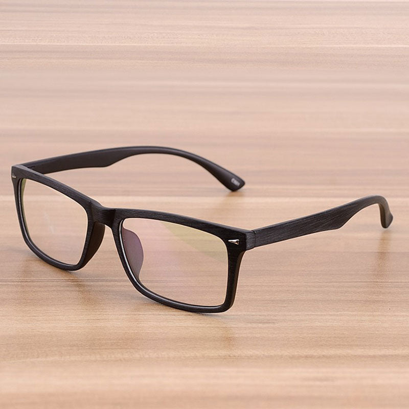 Reven Jate Unisex Full Rim Square Acetate Eyeglasses Wooden Pattern 922 Reading Glasses Reven Jate Black  