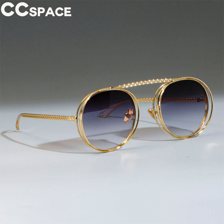CCSpace Women's Full Rim Steampunk Round Alloy Frame Sunglasses 47803 Sunglasses CCspace Sunglasses gold gray white 