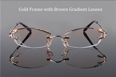 Women's Eyeglasses Diamond Trimmed Rimless Titanium 1006 Rimless Chashma Gold  