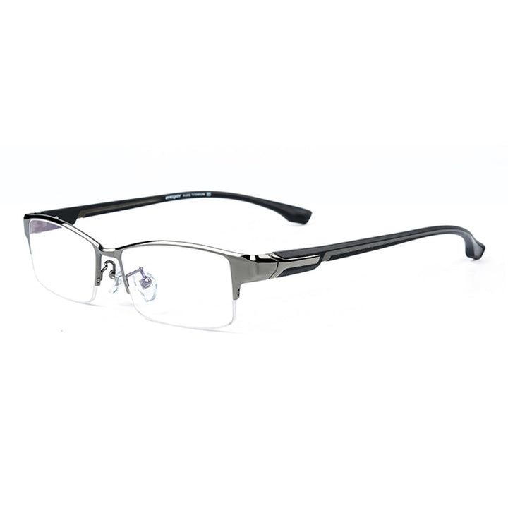 Reven Jate Super Men Eyeglasses Frame Ultra Light-Weighted Flexible Ip Electronic Plating Metal Material Rim Glasses Frame Reven Jate Gray-Gray  