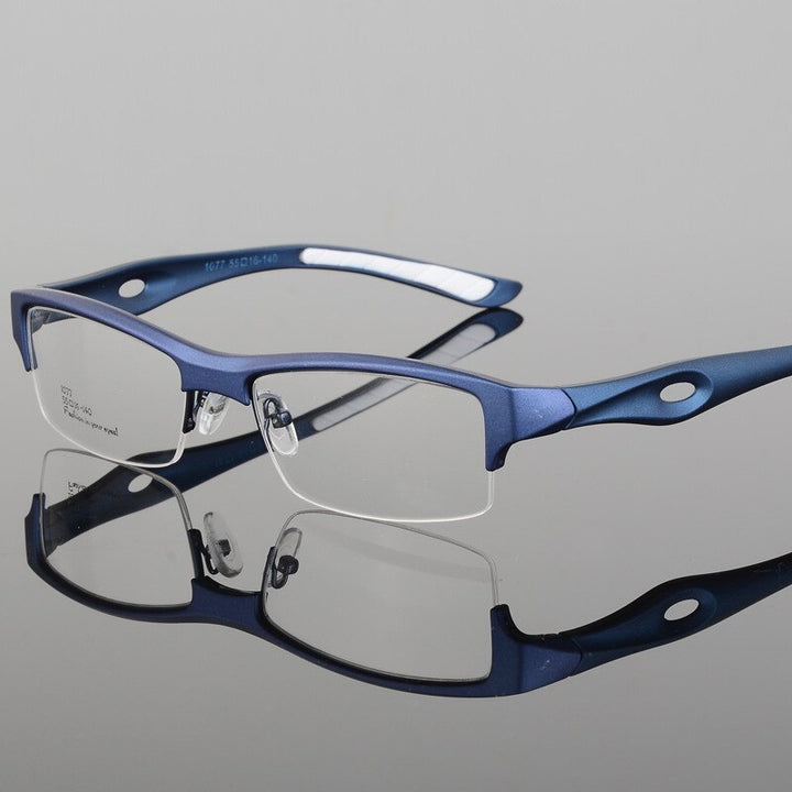 Hotony Men's Semi Rim TR 90 Resin Rectangular Sport Frame Eyeglasses 1077 Sport Eyewear Hotony blue-white  