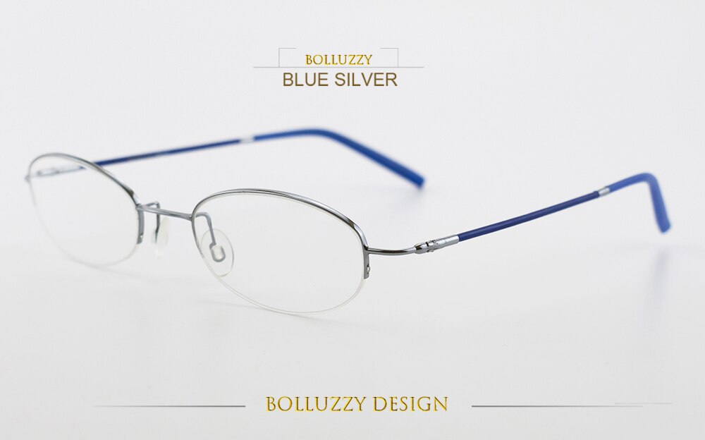 Unisex Alloy Semi Rim Eyeglasses Oval Frame Bo2207122 Semi Rim Bolluzzy Blue silver  