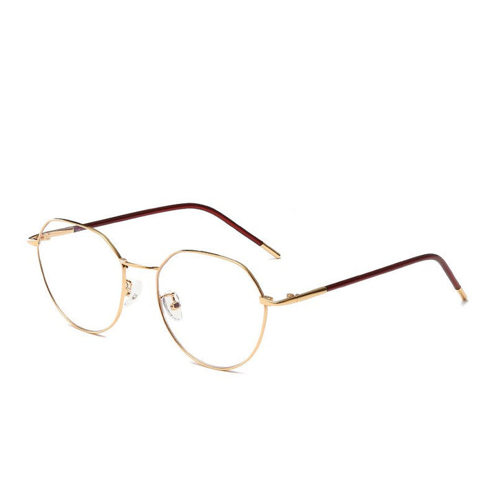 Women's Round Alloy Frame Anti Blue Light Eyeglasses 9572 Anti Blue Brightzone gold frame red leg  