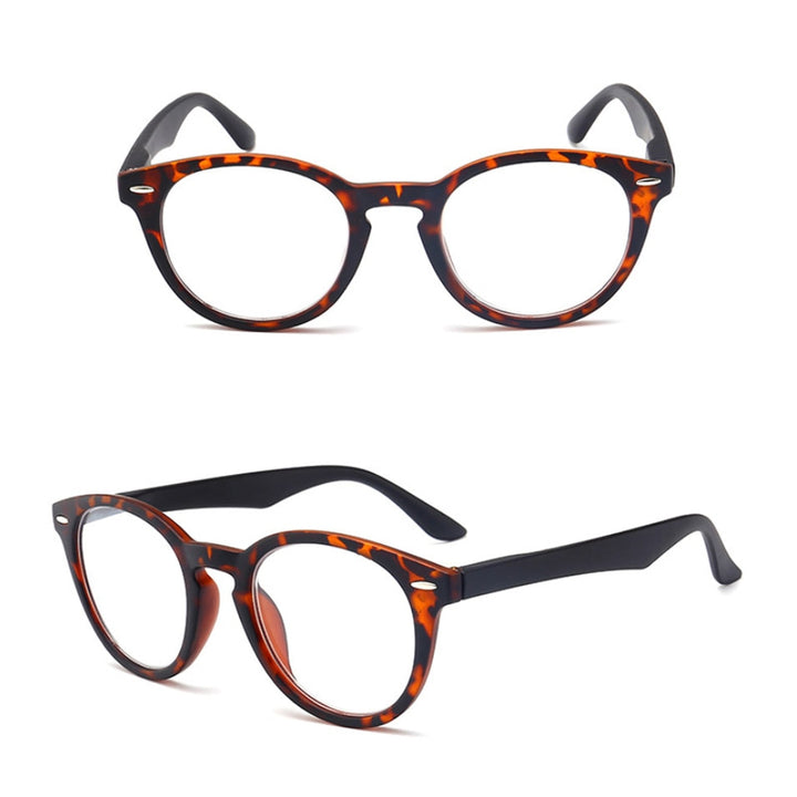 Unisex Reading Glasses Round Glass Leopard Frame Eyeglasses Spring Hing Diopter +1 2 3 4 Reading Glasses ModFans Black +100 