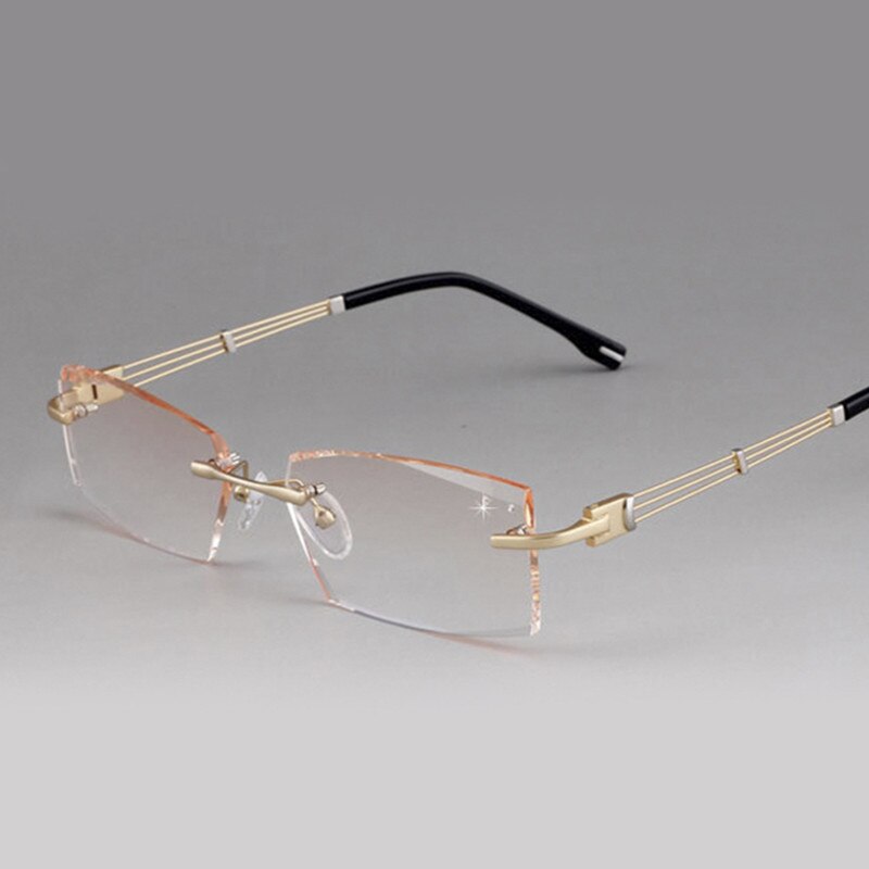 Men's Eyeglasses 58128 Rimless Alloy Rimless Chashma Gold  