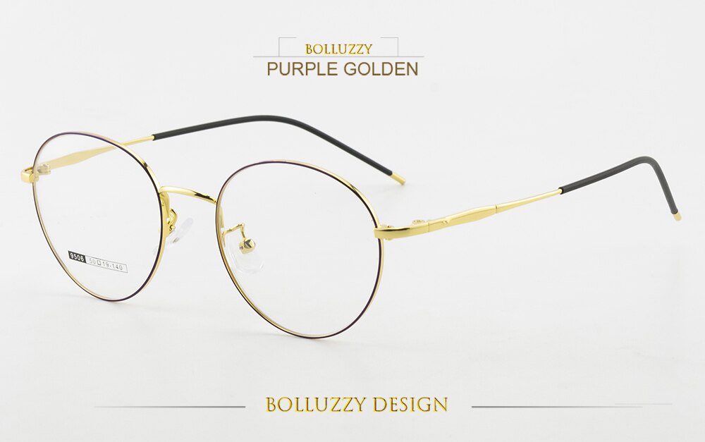 Unisex Round Full Rim Eyeglasses Frame Bo9506 Full Rim Bolluzzy Purple golden  
