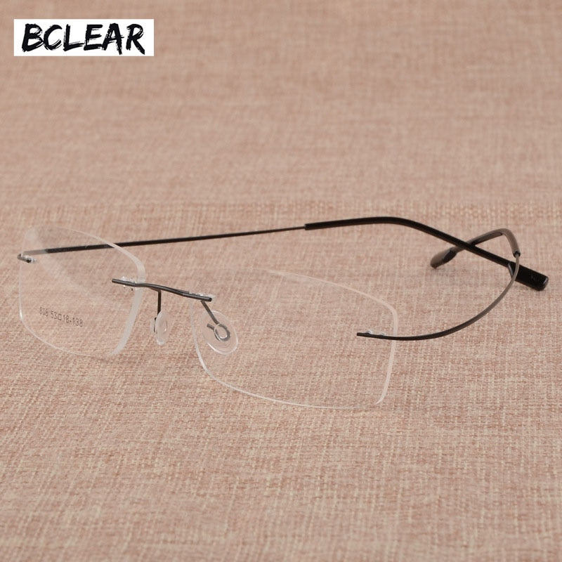 Men's Titanium Alloy Frame Rimless Eyelasses S808 Rimless Bclear black  