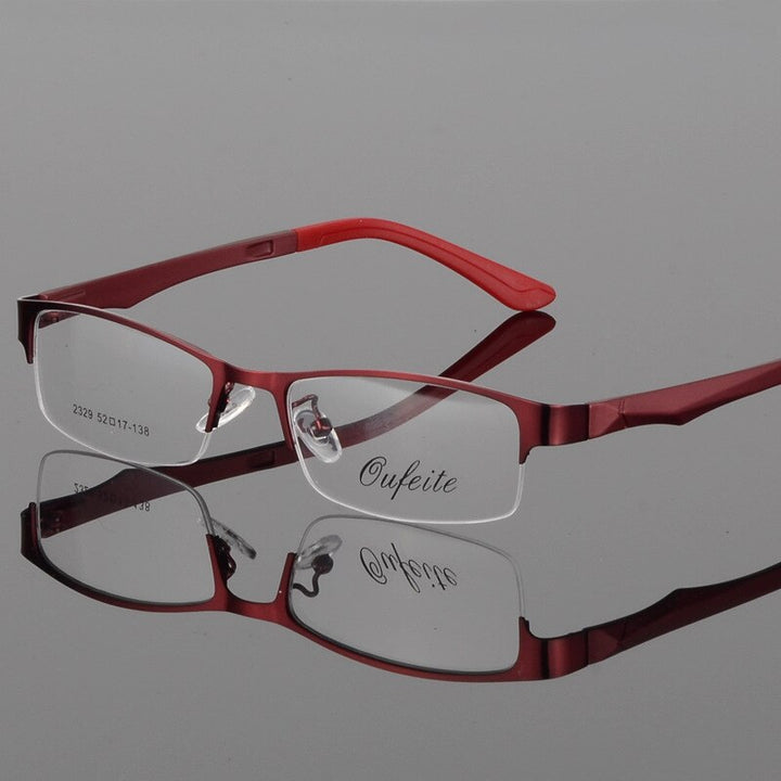 Unisex Half Rim Alloy Frame Eyeglasses 2329 Semi Rim Bclear Red  